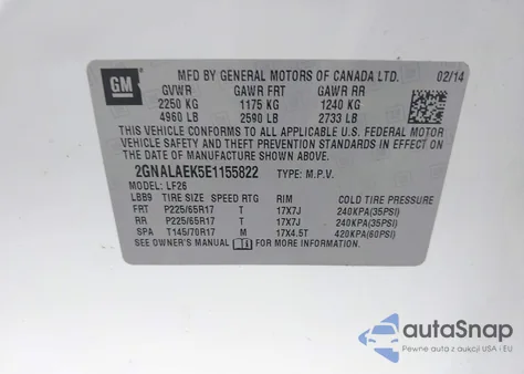 2014 Chevrolet Equinox Ls из США, поврежденный, VIN 2GNALAEK5E1155822